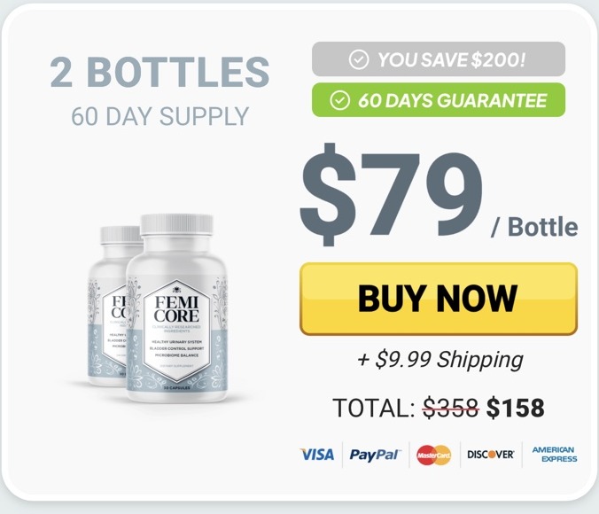 2 Bottles, 60 Day Supply. You save $200, 60 days guarantee, $79 per bottle, plus $9.99 shipping, total $158.